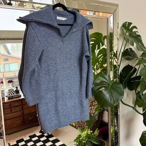 All In Favor Blue 3/4 Zip Sweater Dress
